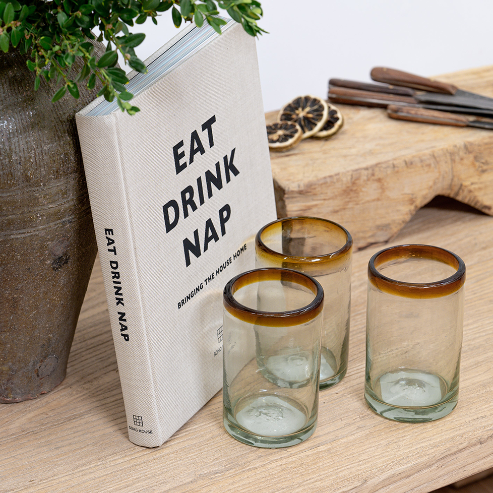 Lola Drinking Glasses, Amber Rimmed