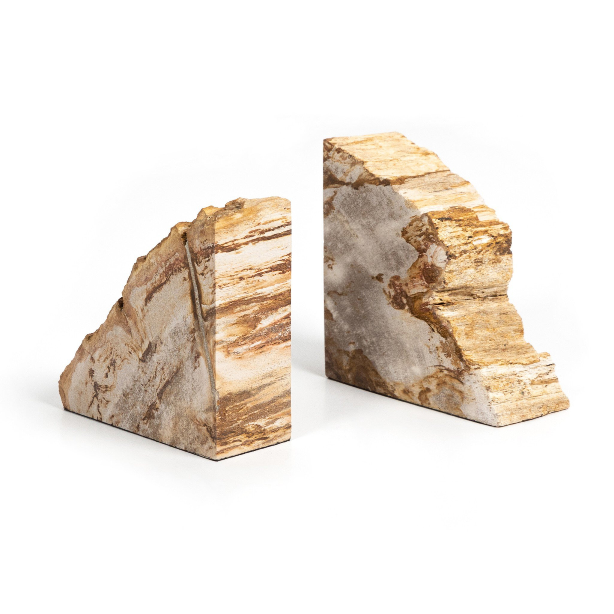 Zana Petrified Wood Bookends - Pure Salt