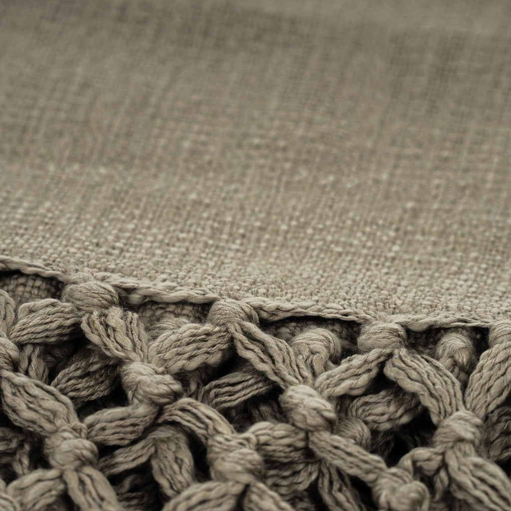 Irene Woven Cotton Throw with Crochet & Fringe in Olive - Pure Salt Shoppe