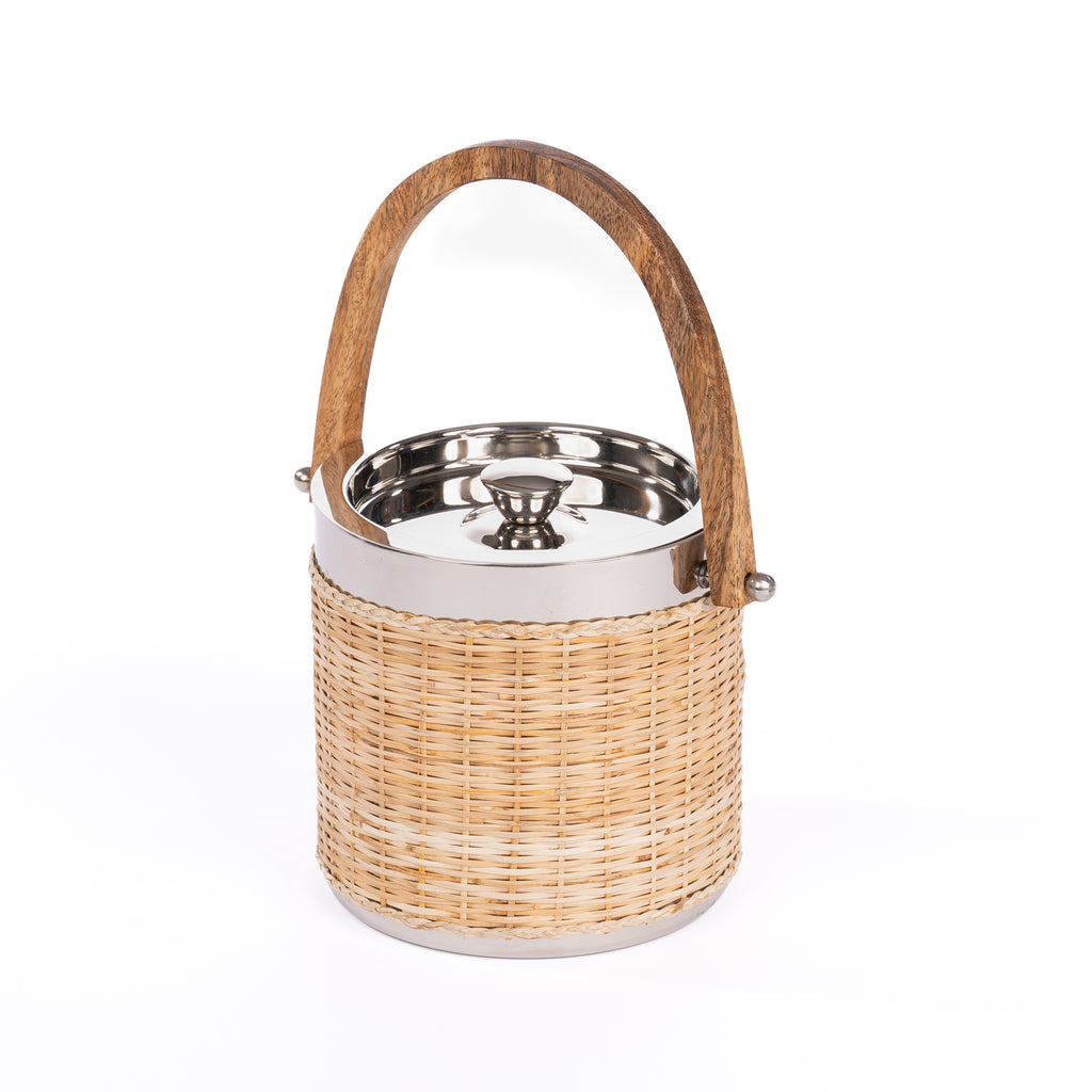 Woven Rattan & Stainless Steel Ice Bucket - Pure Salt