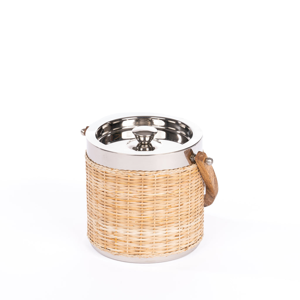 Woven Rattan & Stainless Steel Ice Bucket - Pure Salt