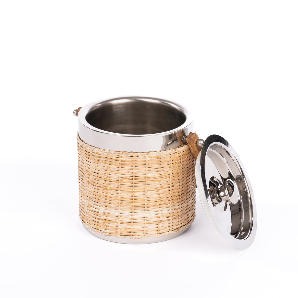 Woven Rattan & Stainless Steel Ice Bucket - Pure Salt