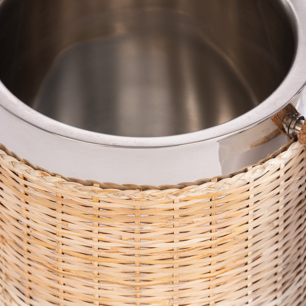 Woven Rattan & Stainless Steel Ice Bucket - Pure Salt