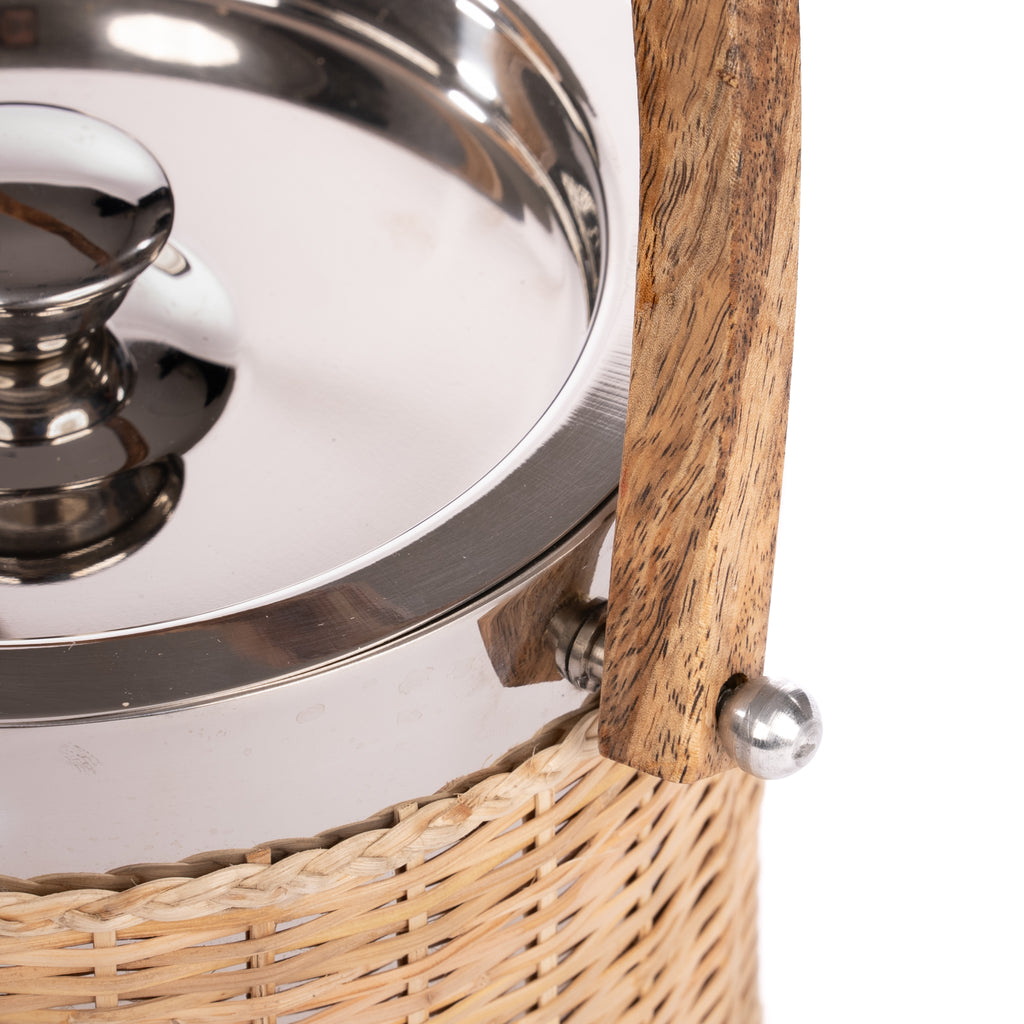 Woven Rattan & Stainless Steel Ice Bucket - Pure Salt