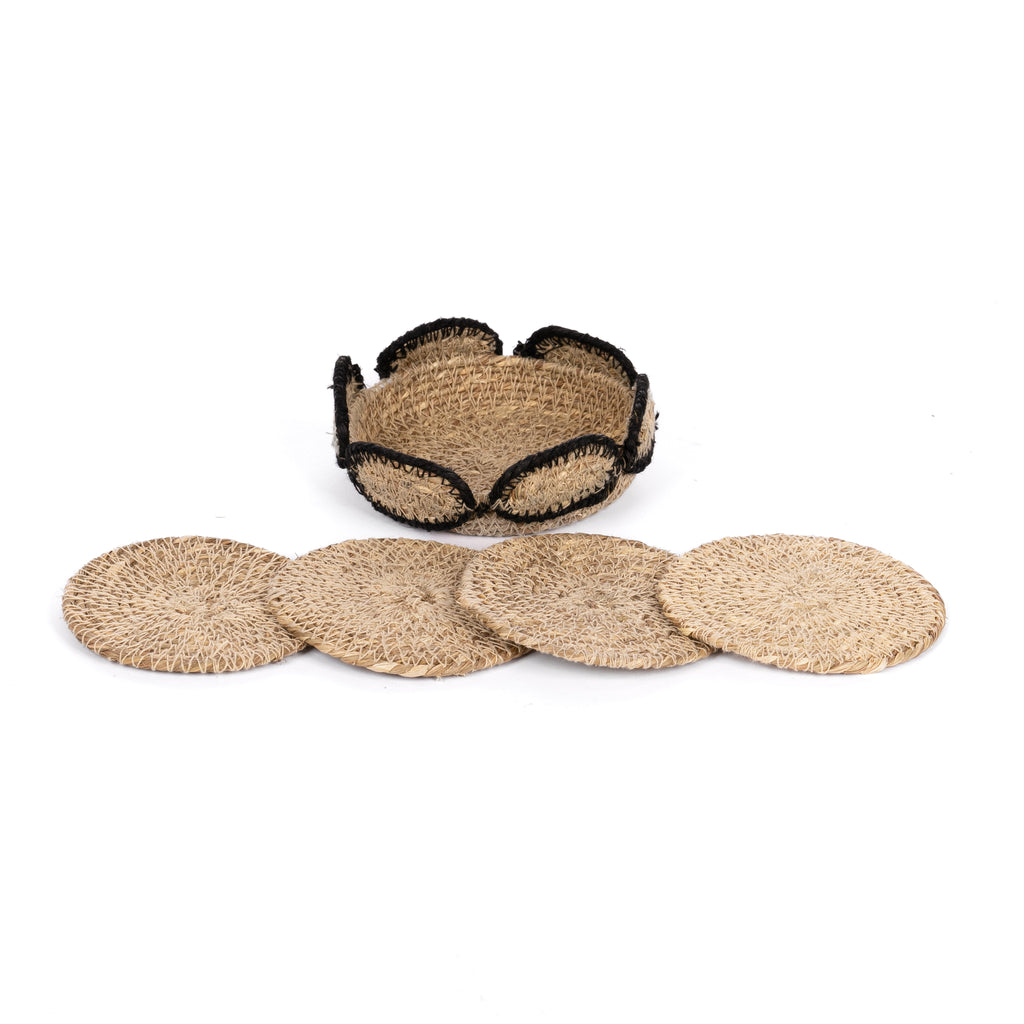 Hand-Woven Seagrass Coasters w/ Basket - Pure Salt