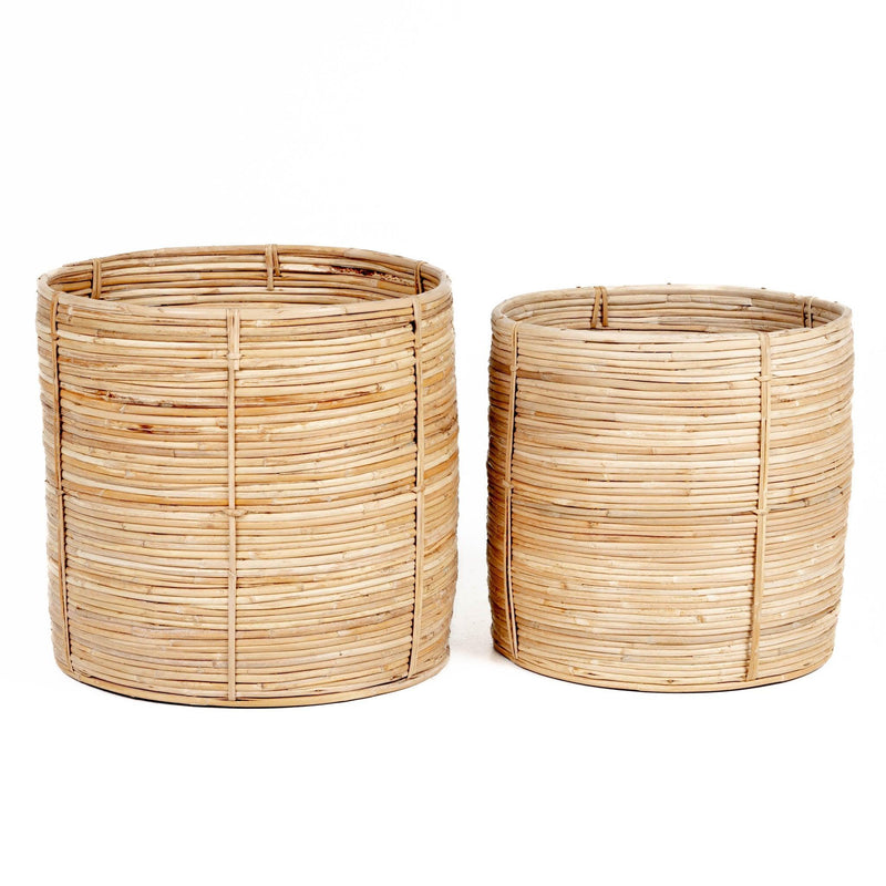 Cane Rattan Round Tree Baskets, Set Of 2