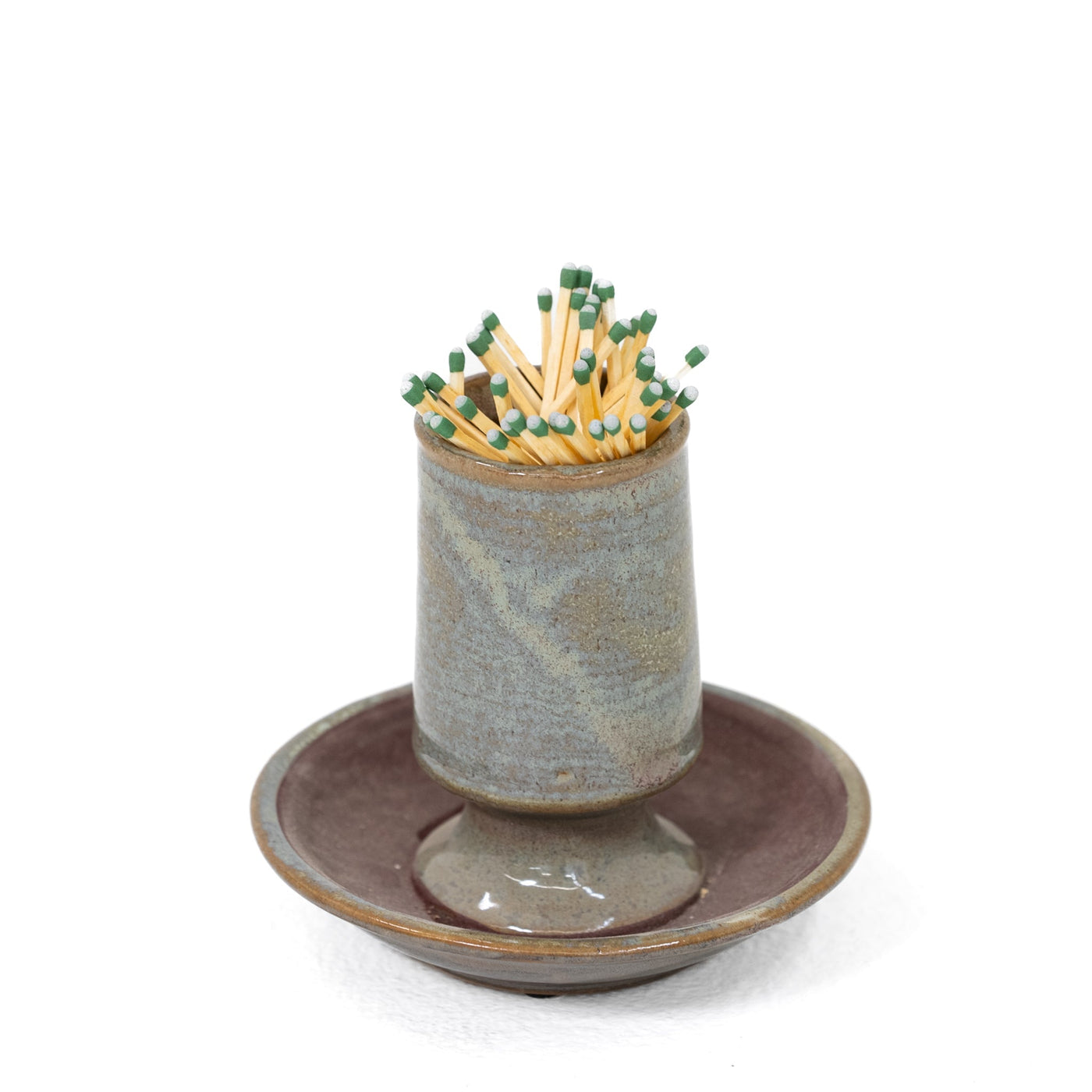 Grey Stoneware Match Holder With Striker Plate - Reactive Glaze, 5"x5", Decorative & Practical