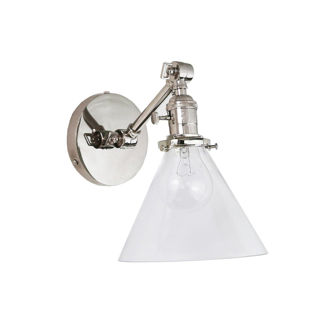 Jamestown Single Short Arm Wall Sconce with Tapered Clear Glass Shade - Pure Salt Shoppe