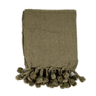 Vesla Cotton Throw with Braided Pom Pom Tassels in Green - Pure Salt Shoppe